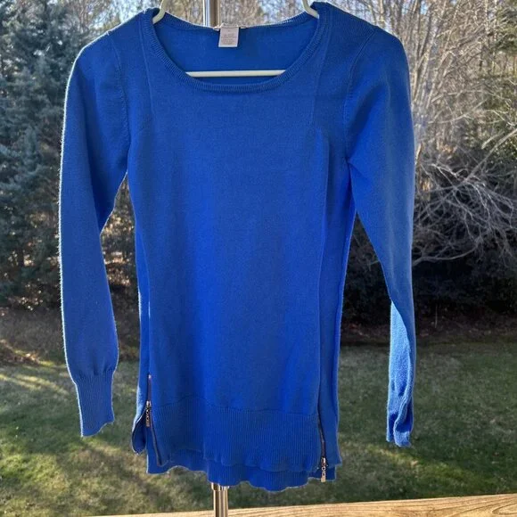 Cache Women’s XS Long Sleeve Sweater Royal Blue Ribbed Gold Zipper Stretch - Picture 6 of 16
